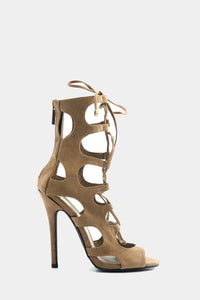 Lea Lace-Up Sandal Heel - Natural