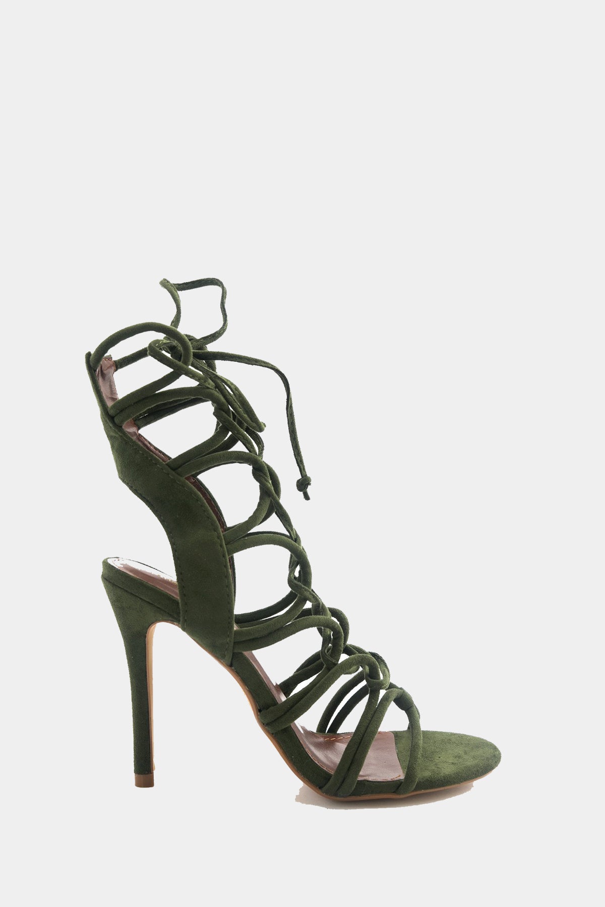 Lace Up Olive Green Heels With Straps Agari Olive Green Sculpted