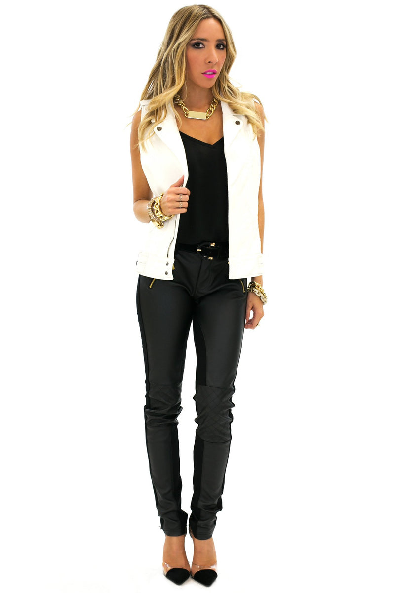 LEATHERETTE BIKER VEST - White - Haute & Rebellious