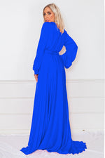 Deep-V Satin Maxi Dress - Blue