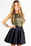 GOLD SEQUIN FULL A LINED SKIRT DRESS - Black/Gold - Haute & Rebellious