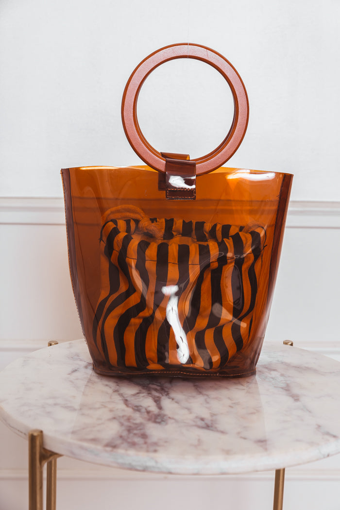 See-Through Brown Bucket Bag