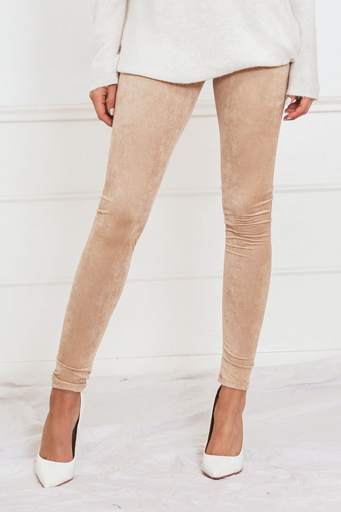 Suede Leggings - Nude