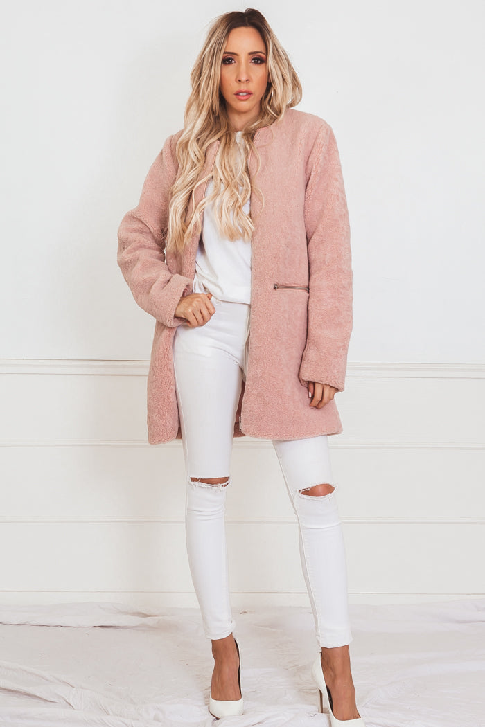 Soft Fur Coat - Blush