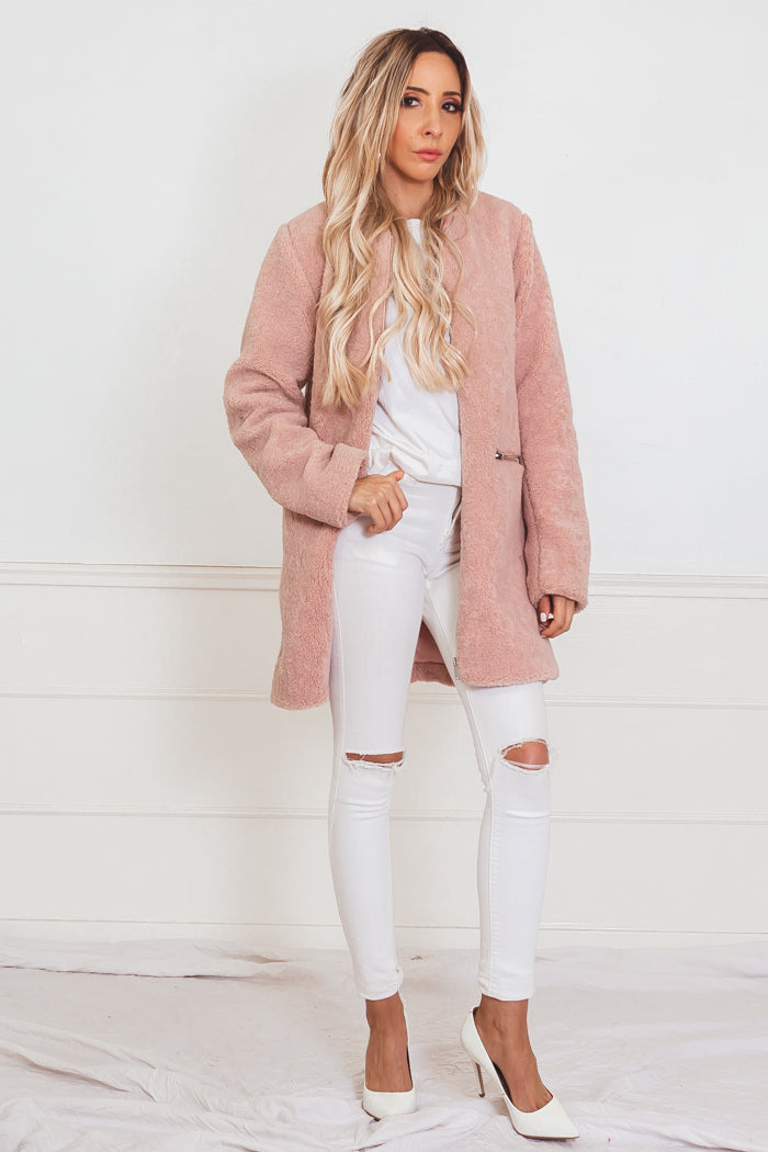 Soft Fur Coat - Blush
