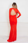 Long Sleeve Lace Maxi Dress - Red