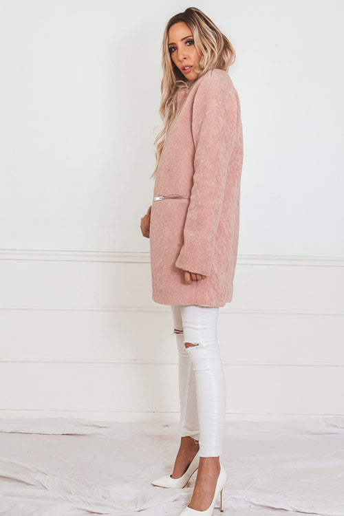 Soft Fur Coat - Blush