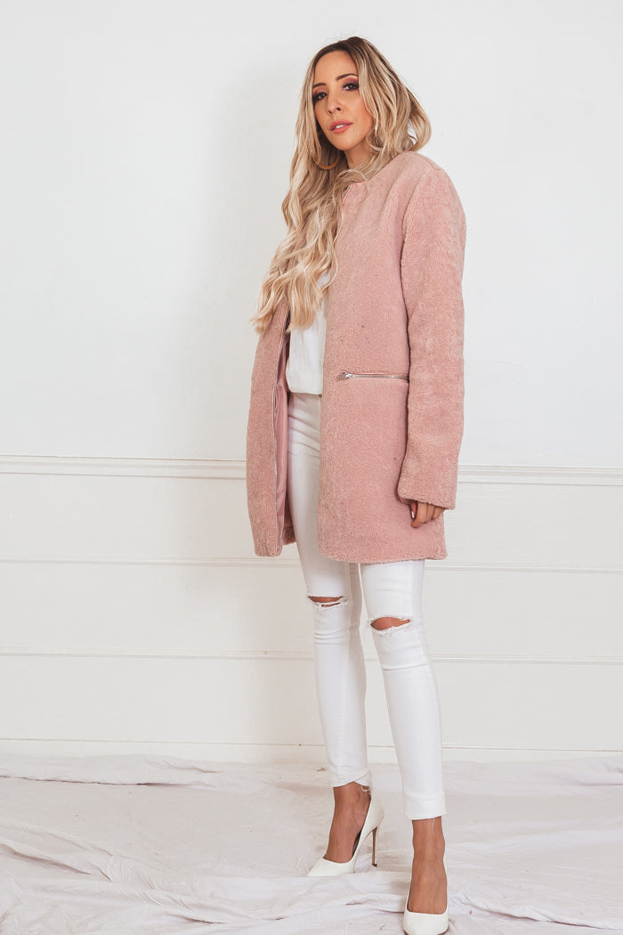 Soft Fur Coat - Blush