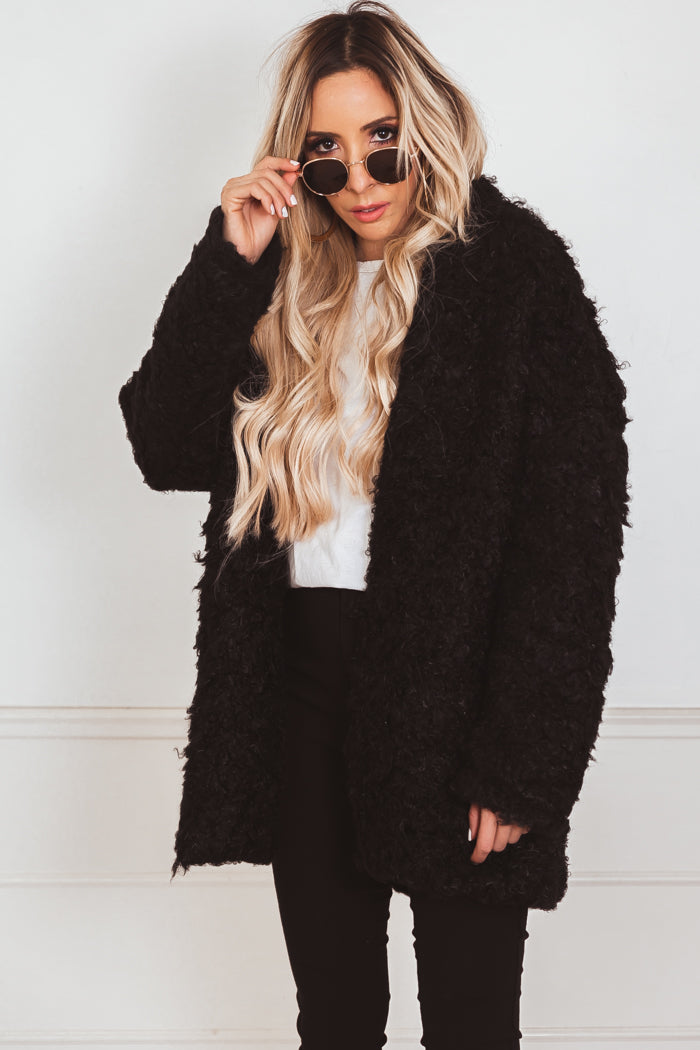 Teddy Bear Fur Coat - Black