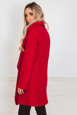 Draped Collar Coat - Red