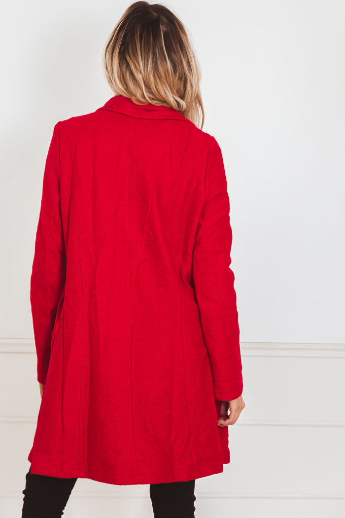 Draped Collar Coat - Red