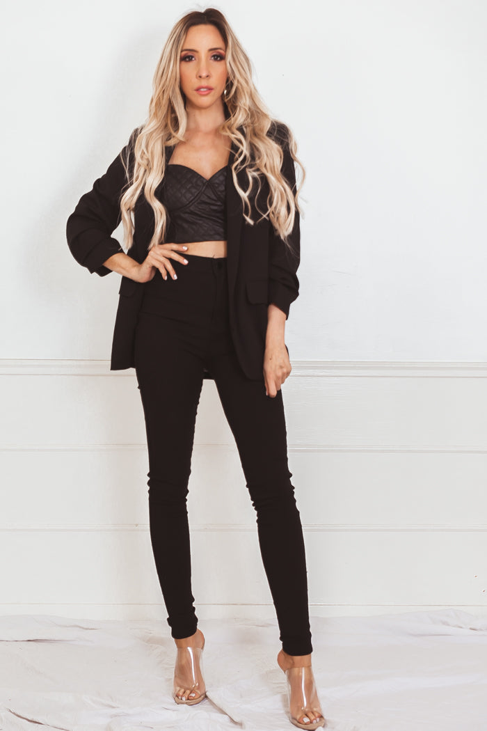 Quilted Leather Crop Top - Black