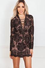 Lace Mini Dress with Lace-Up Front