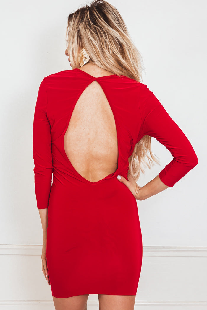 Plunging Neckline Bodycon Dress - Red