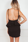 Mini Dress with Ruffle Detailing Open Back - Black