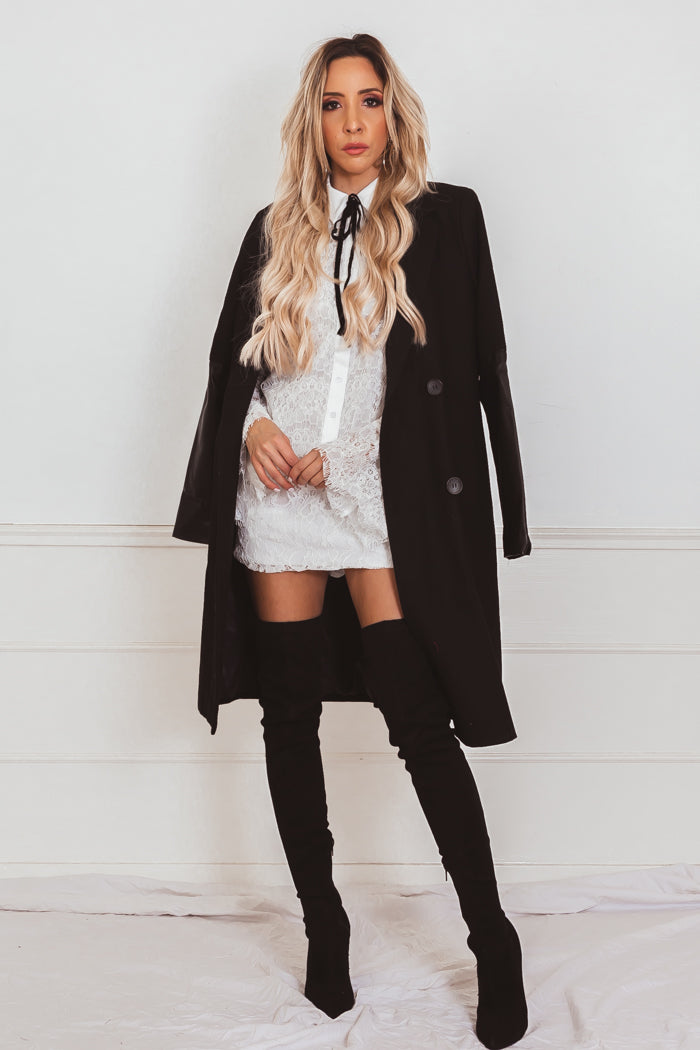 Wool Coat with Leather Sleeve