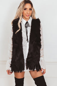 Plush Faux Fur Vest - Black