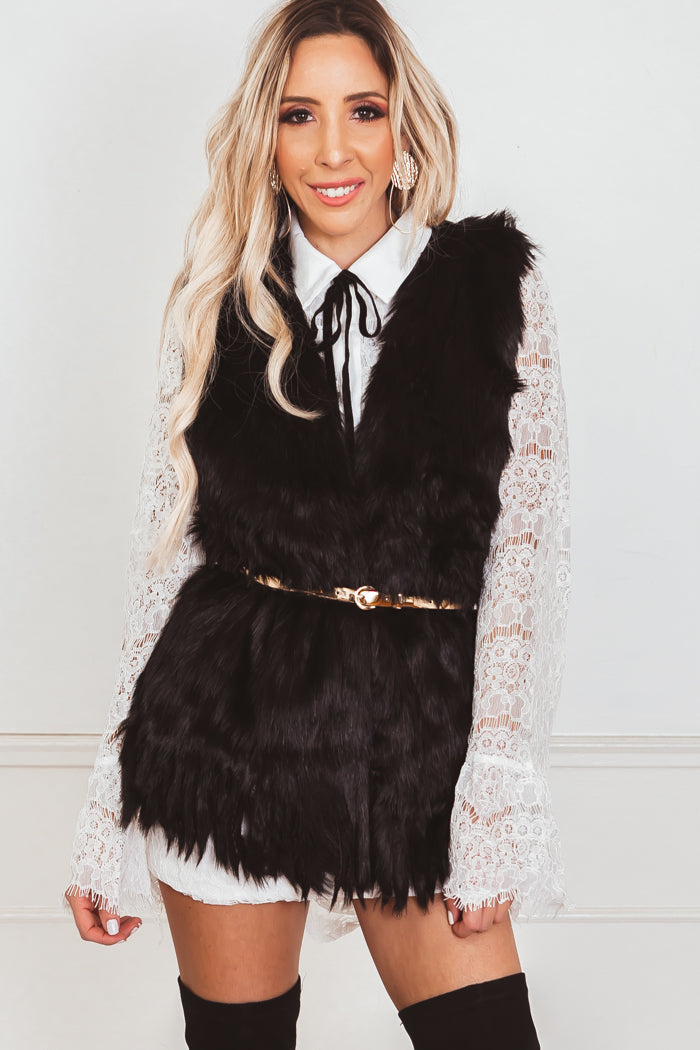 Plush Faux Fur Vest - Black