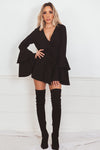 Deep-V Bell-Sleeve Romper - Black