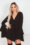 Deep-V Bell-Sleeve Romper - Black