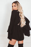 Deep-V Bell-Sleeve Romper - Black