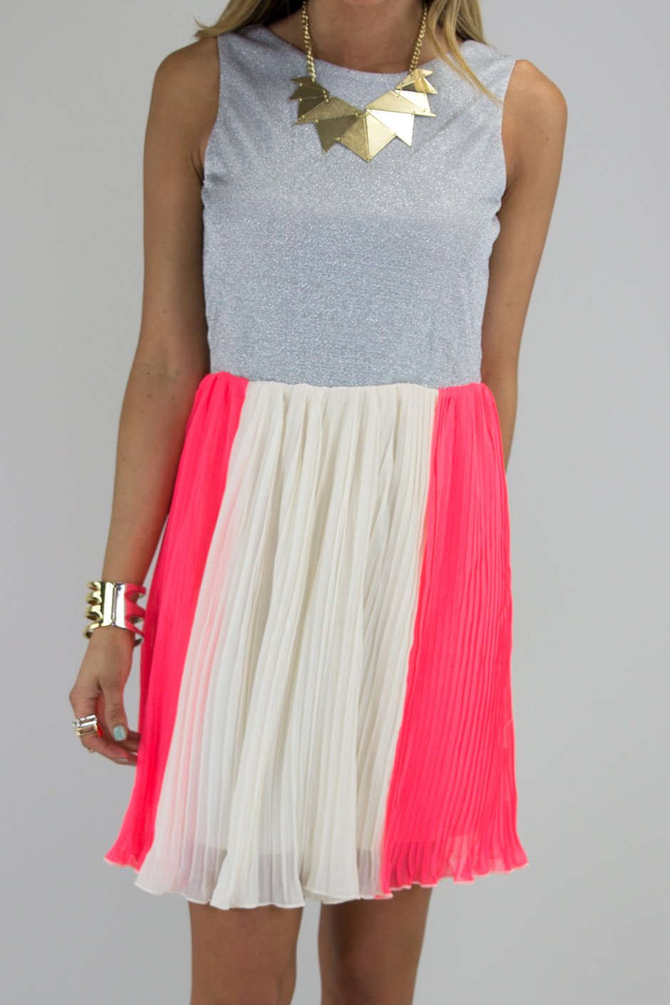 neon pleated dress A POP OF NEON PLEATED DRESS