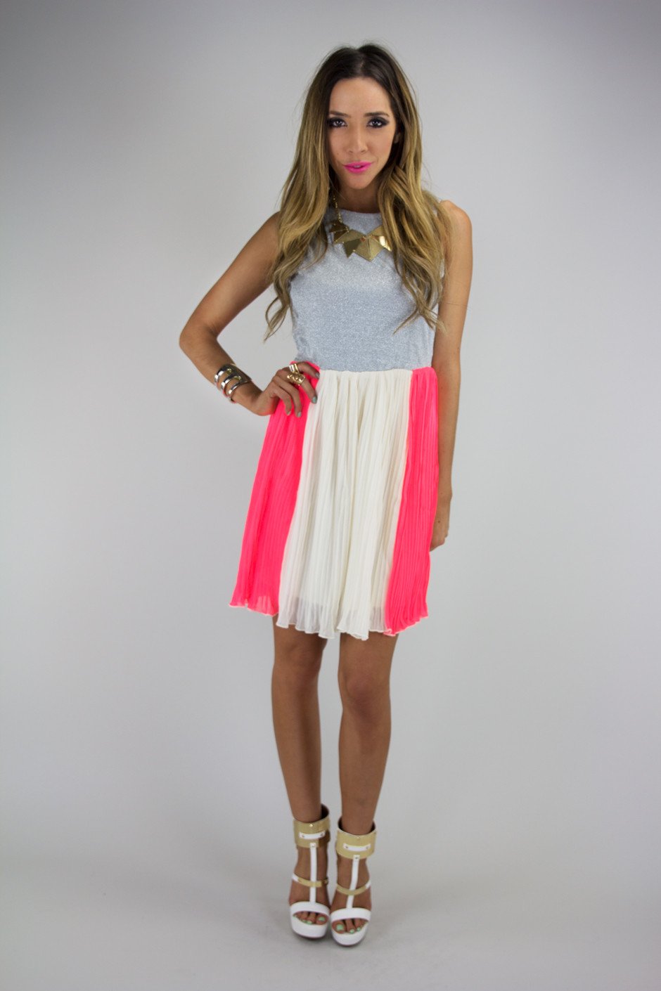 neon pleated dress Vacation Halter Dress Neon Green Pleated Maxi Dress-chiclody