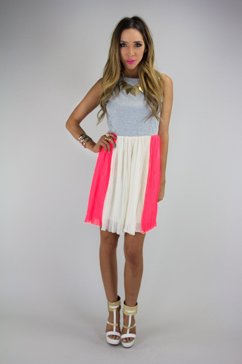 A POP OF NEON PLEATED DRESS - Haute & Rebellious