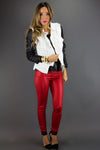 WHITE TWEED JACKET WITH BLACK LEATHER CONTRAST SLEEVES - Haute & Rebellious