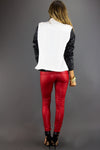 WHITE TWEED JACKET WITH BLACK LEATHER CONTRAST SLEEVES - Haute & Rebellious