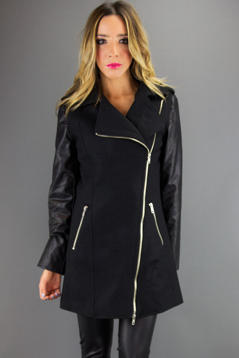 SILVER ZIP BIKER COAT - Black - Haute & Rebellious