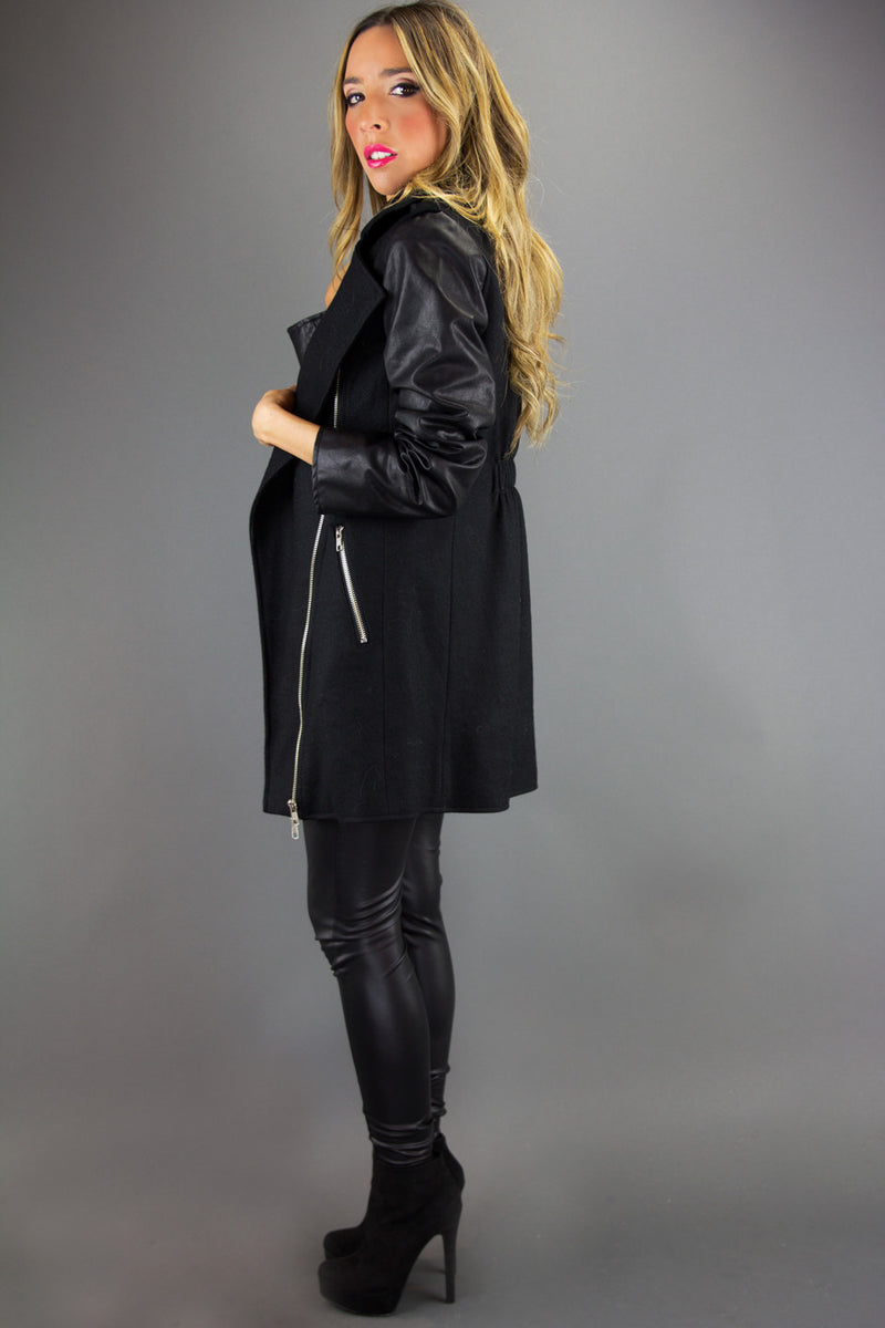 SILVER ZIP BIKER COAT - Black - Haute & Rebellious