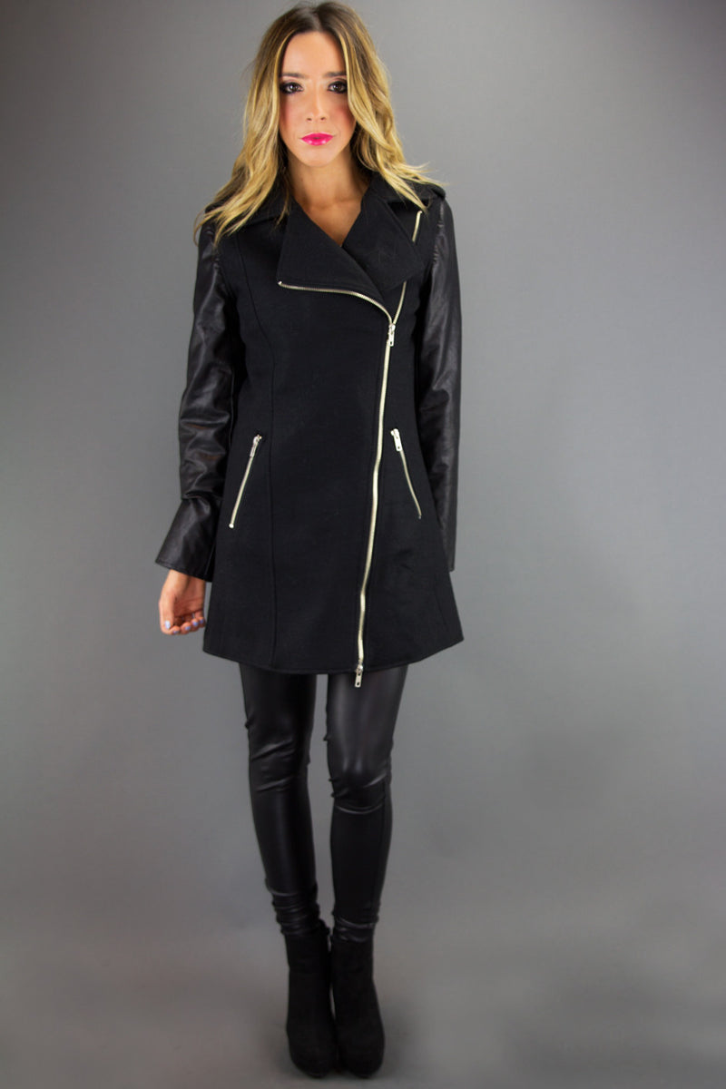 SILVER ZIP BIKER COAT - Black - Haute & Rebellious