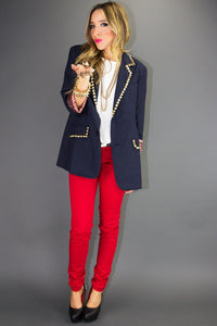 NALLA GOLD STUDDED NAVY BLAZER - Haute & Rebellious