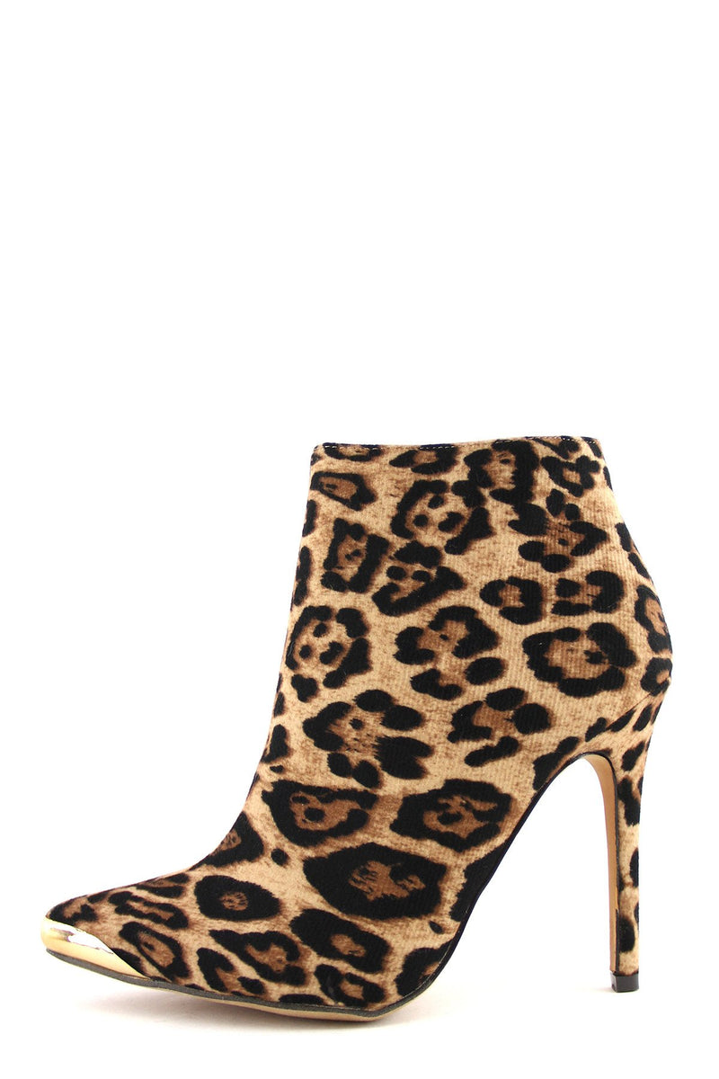 High Heel Plated-Toe Leopard Bootie - Haute & Rebellious