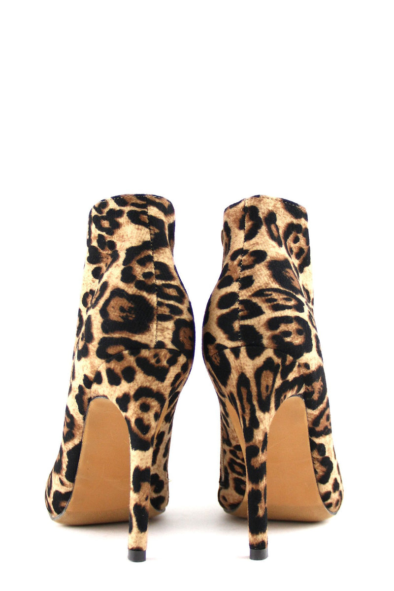 High Heel Plated-Toe Leopard Bootie - Haute & Rebellious