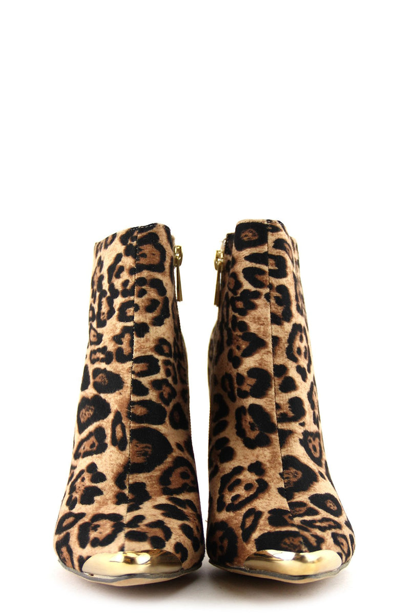 High Heel Plated-Toe Leopard Bootie - Haute & Rebellious