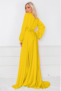 Deep-V Satin Maxi Dress - Yellow