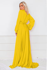 Deep-V Satin Maxi Dress - Yellow